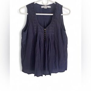 💕 For Joseph navy blue silk  sleeveless Henley blouse top size S summer festival